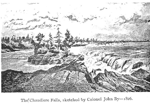 Drawing of the Chaudiere Falls by Colonel John By in 1826
