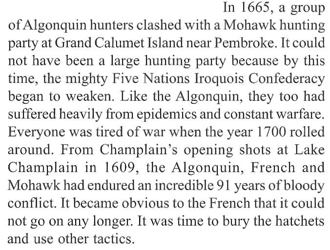 Algonquin, Mohawks and French at Calumet Island (Ottawa River) in 1665