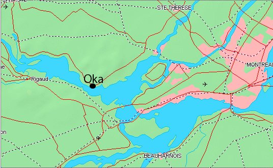 Map showing the location of the OKA Reserve near Montreal