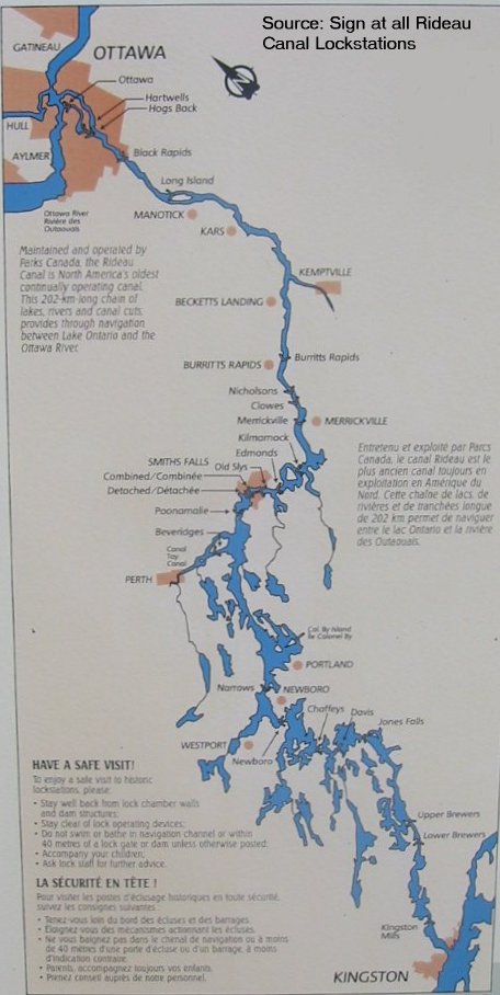 Rideau Canal Map
Ottawa to Kingston, Ontario