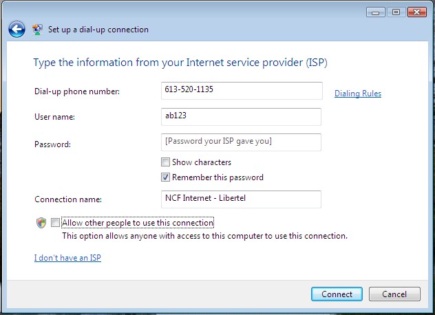 Vista Dial Up Connection